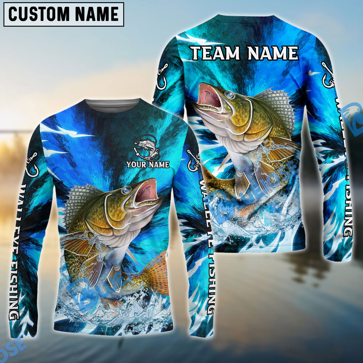 Bluejose Walleye Fishing Sharp Strike Custom Name &amp; Team Name 3D Shirts