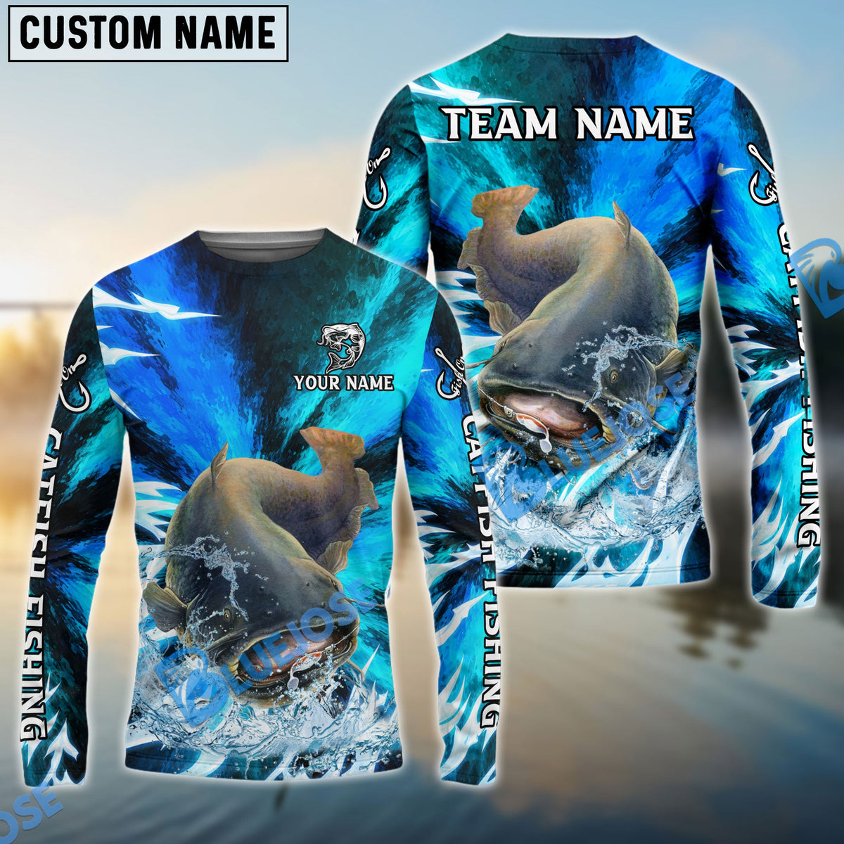 Bluejose Catfish Fishing Sharp Strike Custom Name &amp; Team Name 3D Shirts
