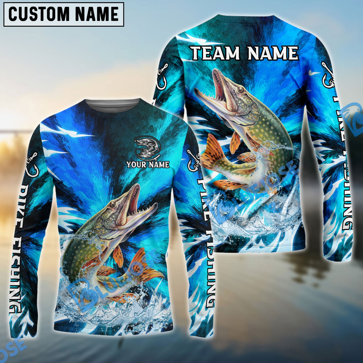 Bluejose Pike Fishing Sharp Strike Custom Name &amp; Team Name 3D Shirts