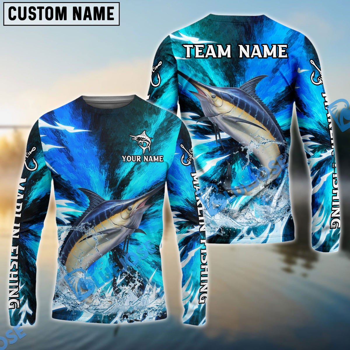 Bluejose Marlin Fishing Sharp Strike Custom Name &amp; Team Name 3D Shirts