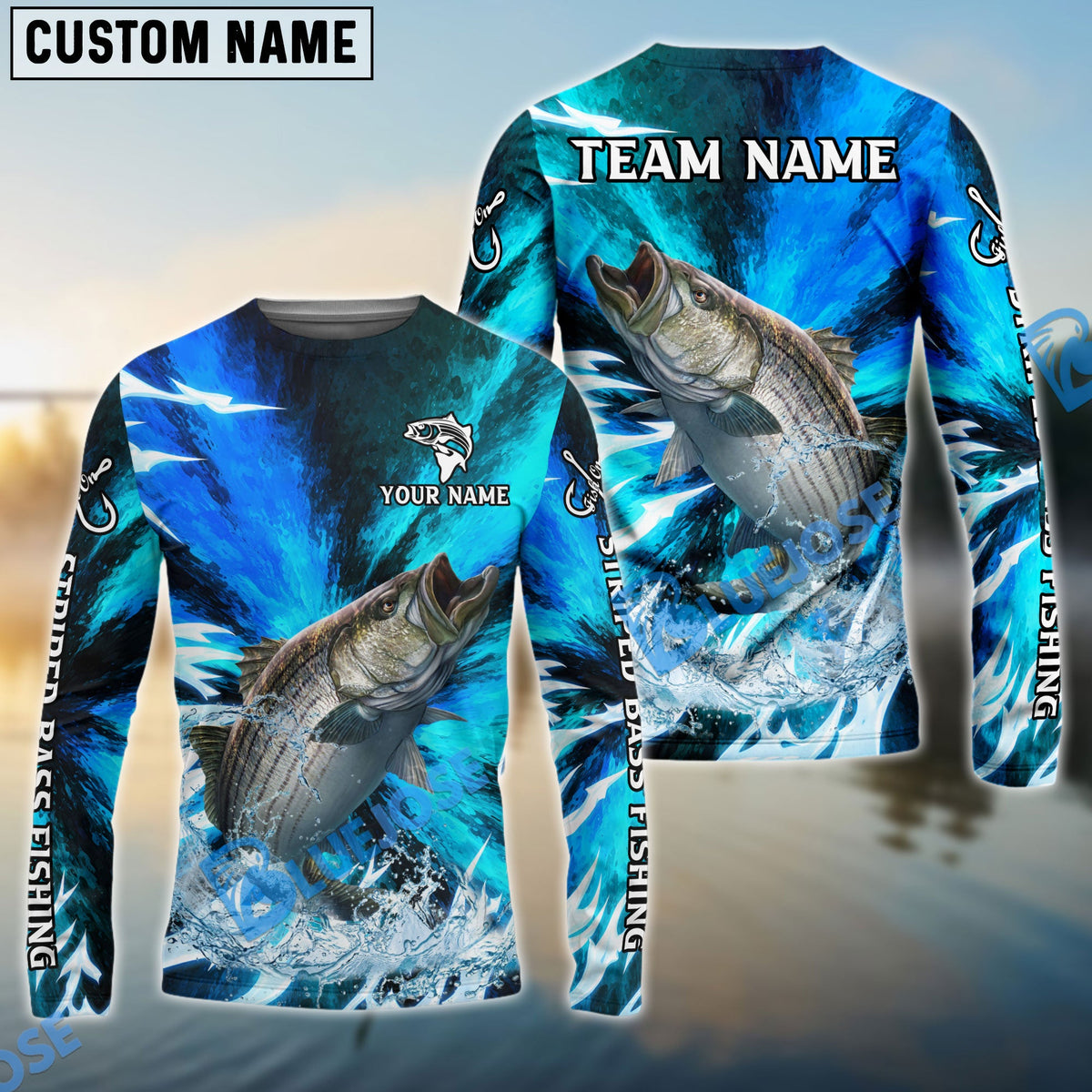 Bluejose Striped Bass Fishing Sharp Strike Custom Name &amp; Team Name 3D Shirts