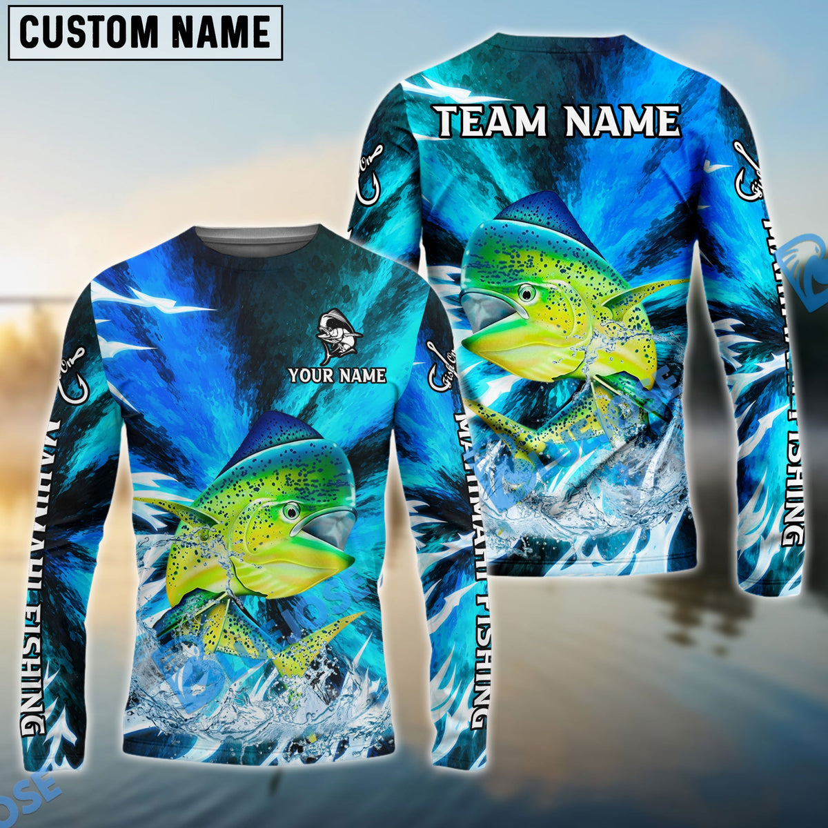 Bluejose Mahi-Mahi Fishing Sharp Strike Custom Name &amp; Team Name 3D Shirts