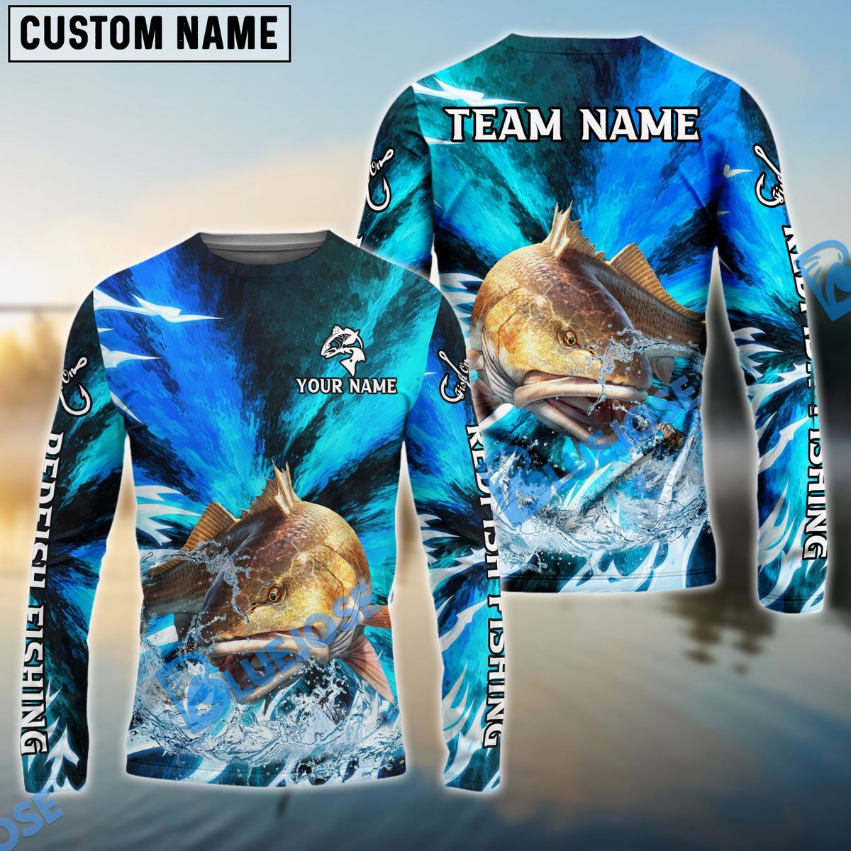 Bluejose Redfish Fishing Sharp Strike Custom Name &amp; Team Name 3D Shirts