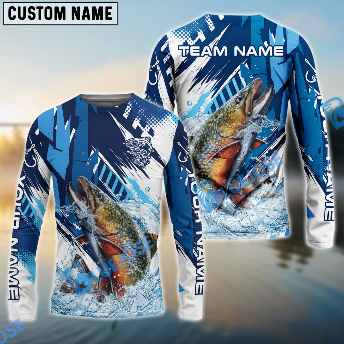 Bluejose Trout Fishing Technical Fish Scale Custom Name &amp; Team Name 3D Shirts