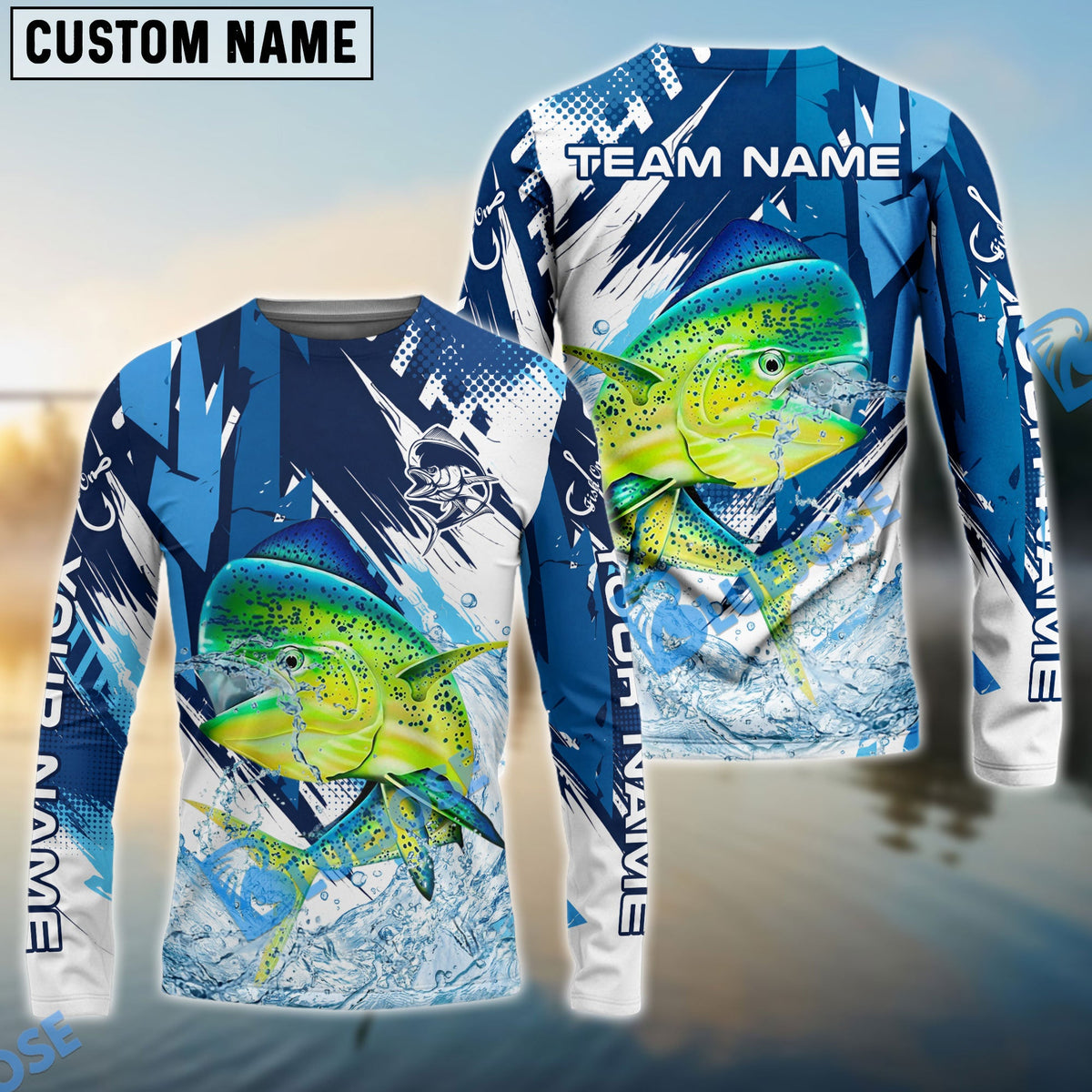 Bluejose Mahi-Mahi Fishing Technical Fish Scale Custom Name &amp; Team Name 3D Shirts