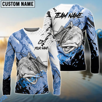 Bluejose Redfish Fishing Blue White Long Jumping Splash Water Graphic Custom Name & Team Name 3D Shirts