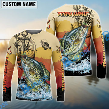Bluejose Crappie Fishing Sunset Compass Custom Name & Team Name 3D Shirts