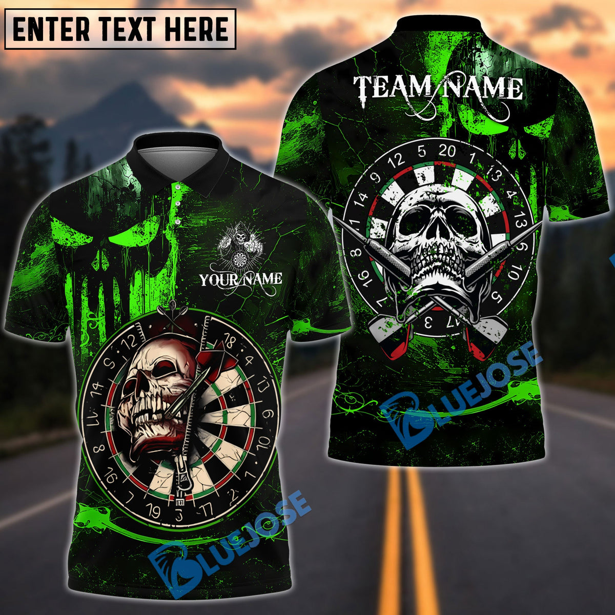 BlueJose Darts Skull Target Gothic Design Personalized Name, Team Name Unisex Shirt (4 Colors)