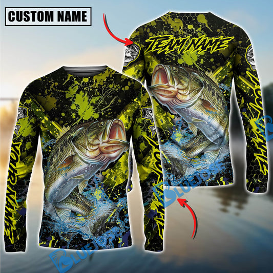 Bluejose Bass Fishing Neon Splash Custom Name & Team Name 3D Shirts