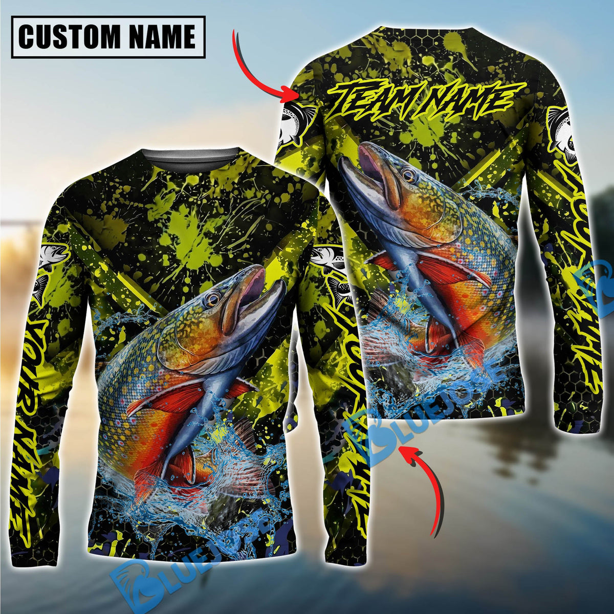 Bluejose Trout Fishing Neon Splash Custom Name &amp; Team Name 3D Shirts
