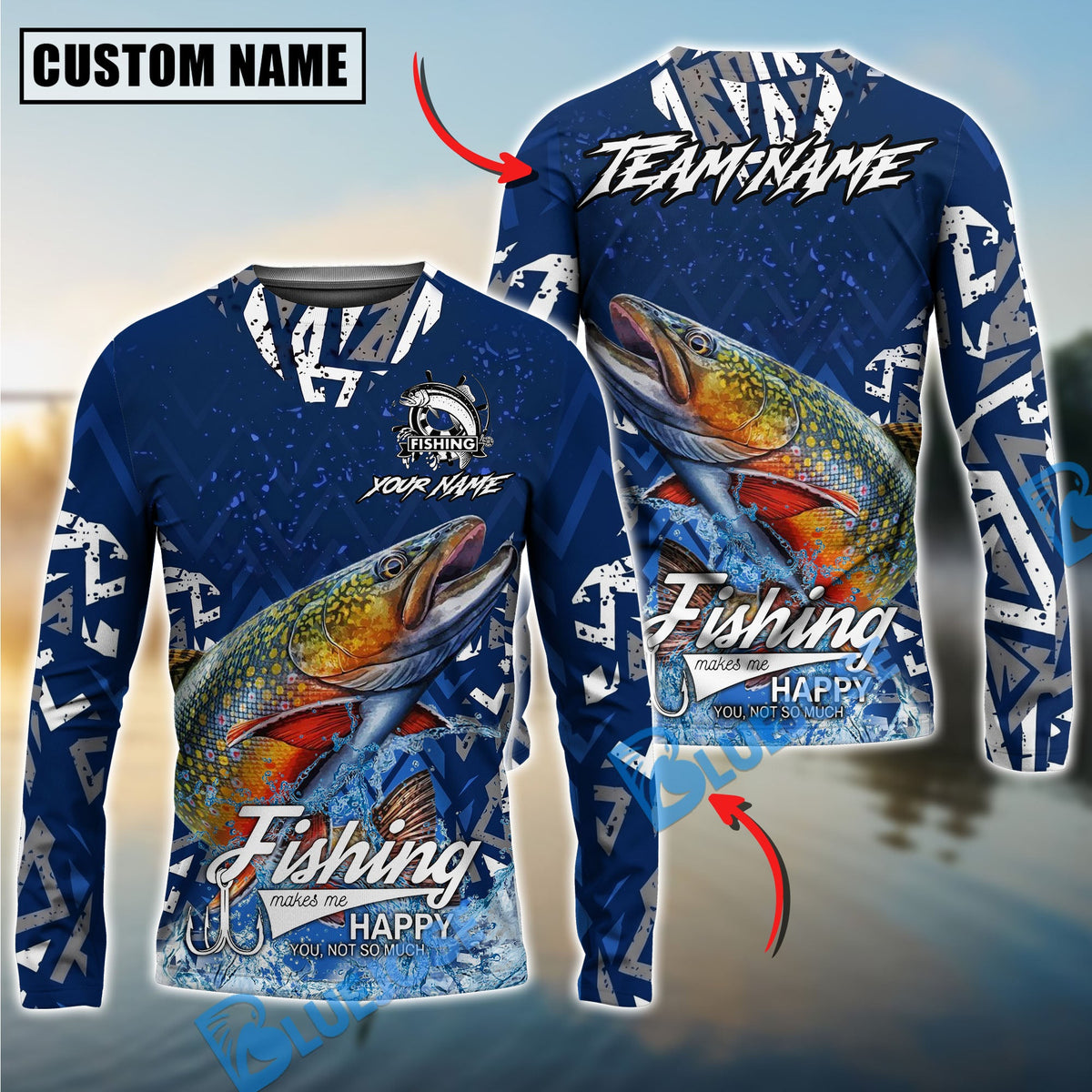 Bluejose Trout Fishing Tribal Blue Custom Name &amp; Team Name 3D Shirts