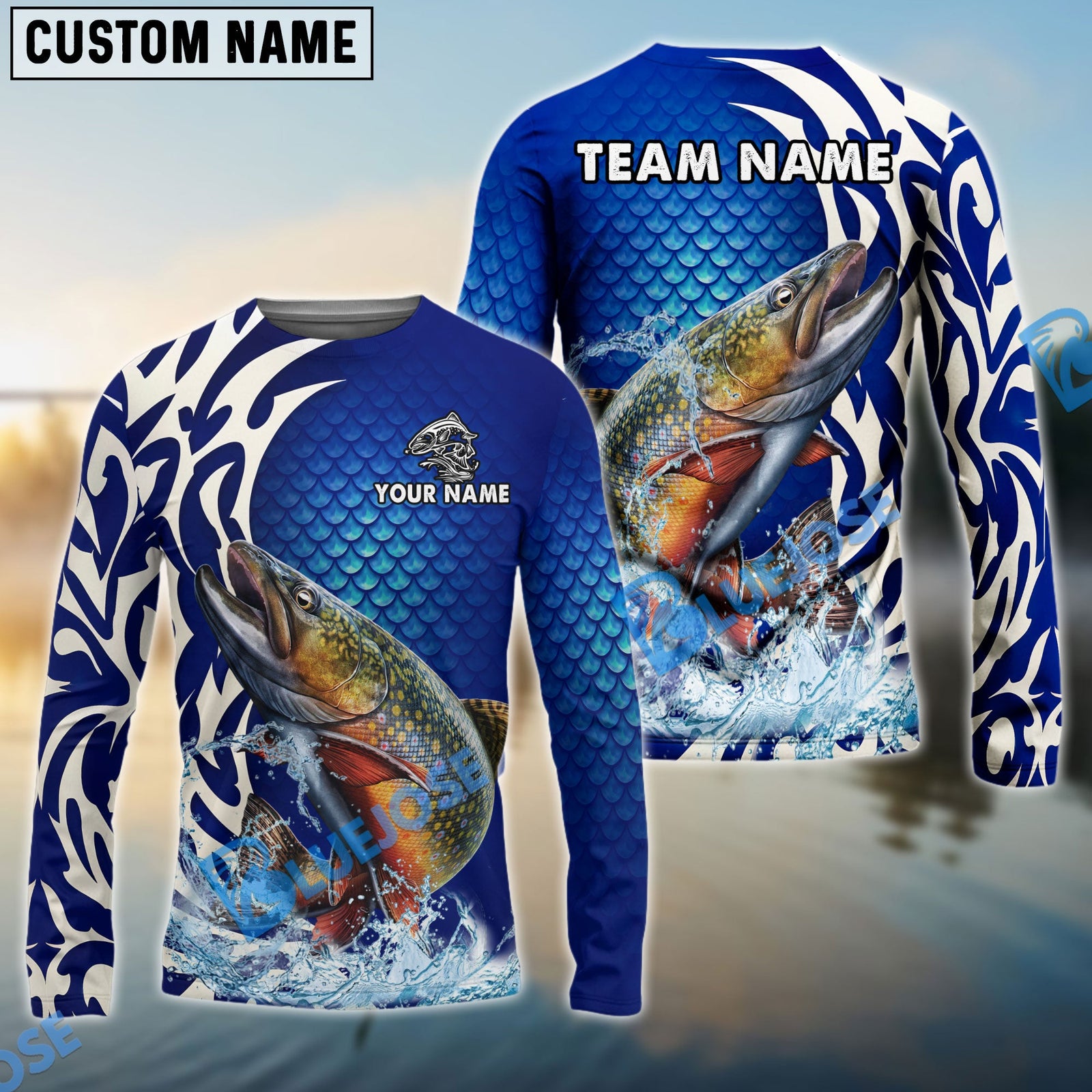 Bluejose Trout Fishing Scale Pattern Tribal Style Custom Name & Team Name 3D Shirts