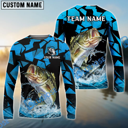 Bluejose Bass Fishing Geometric Camouflage Splash Art Custom Name & Team Name 3D Shirts