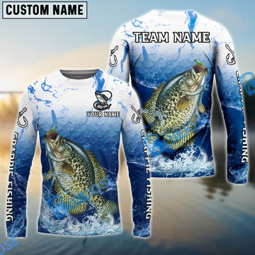 Bluejose Crappie Fishing Ocean Scale Gradient Splash Design Custom Name & Team Name 3D Shirts