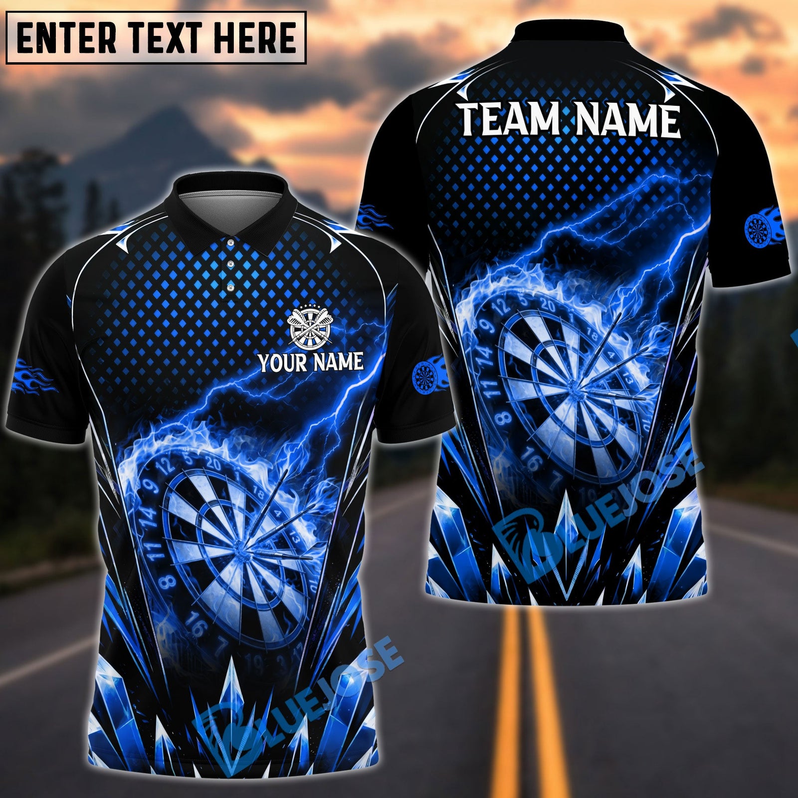 BlueJose Darts Thunder Ice Power Personalized Name, Team Name Unisex Shirt (4 Colors)