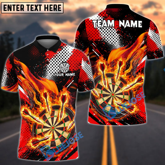 BlueJose Darts Flaming Dartboard Grunge Dot Design Personalized Name, Team Name Unisex Shirt (4 Colors)