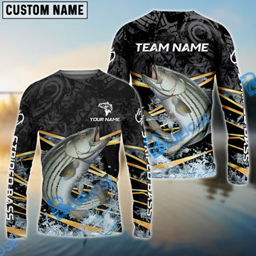 Bluejose Striped Bass Fishing Black Gold Splash Dynamic Pattern Custom Name & Team Name 3D Shirts