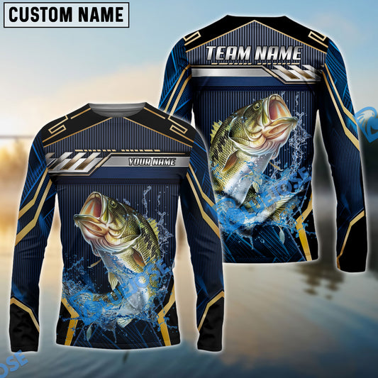 Bluejose Bass Fishing Black Gold Geometric Custom Name & Team Name 3D Shirts
