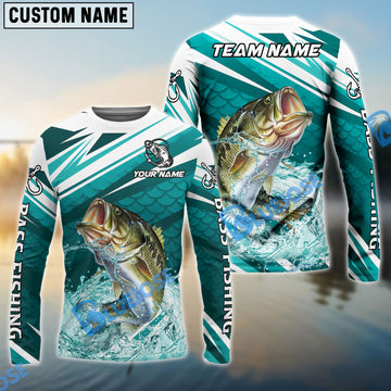 Bluejose Bass Fishing Cyan Scale Pattern Splash Water Custom Name & Team Name 3D Shirts
