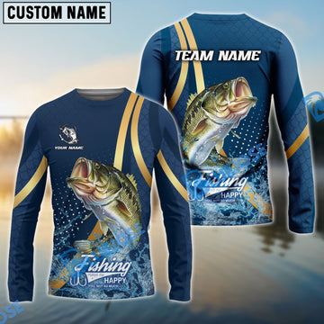 Bluejose Bass Fishing Navy Gold Sport Stripe Scale Pattern Custom Name & Team Name 3D Shirts