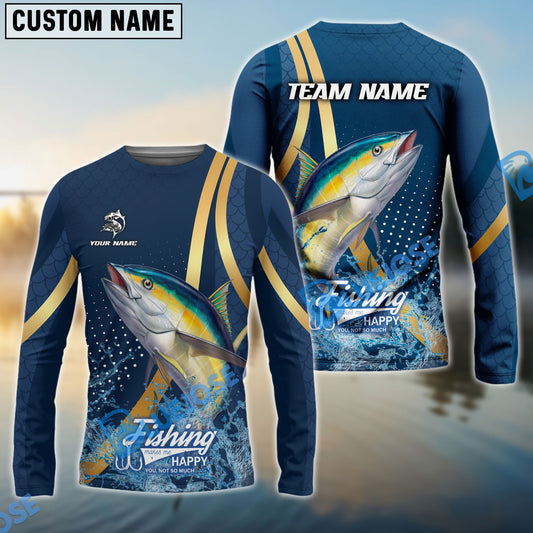 Bluejose Tuna Fishing Navy Gold Sport Stripe Scale Pattern Custom Name & Team Name 3D Shirts