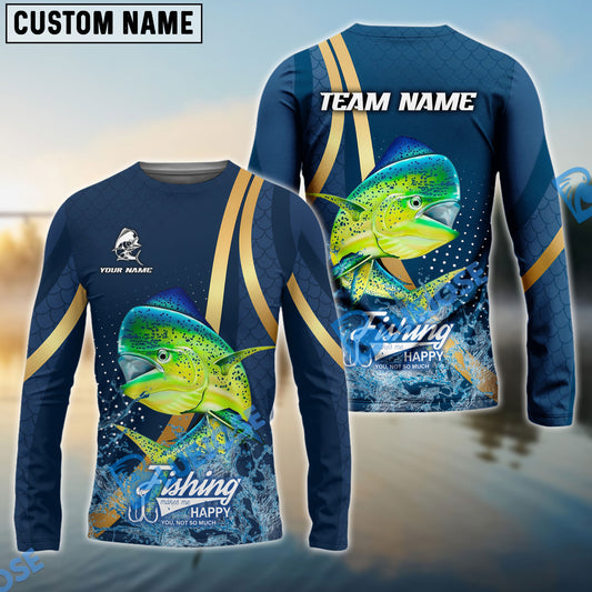 Bluejose Mahi-Mahi Fishing Navy Gold Sport Stripe Scale Pattern Custom Name & Team Name 3D Shirts