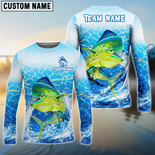 Bluejose Fishing White Blue Ocean Splash Custom Name & Team Name 3D Shirts (12 Breeds)