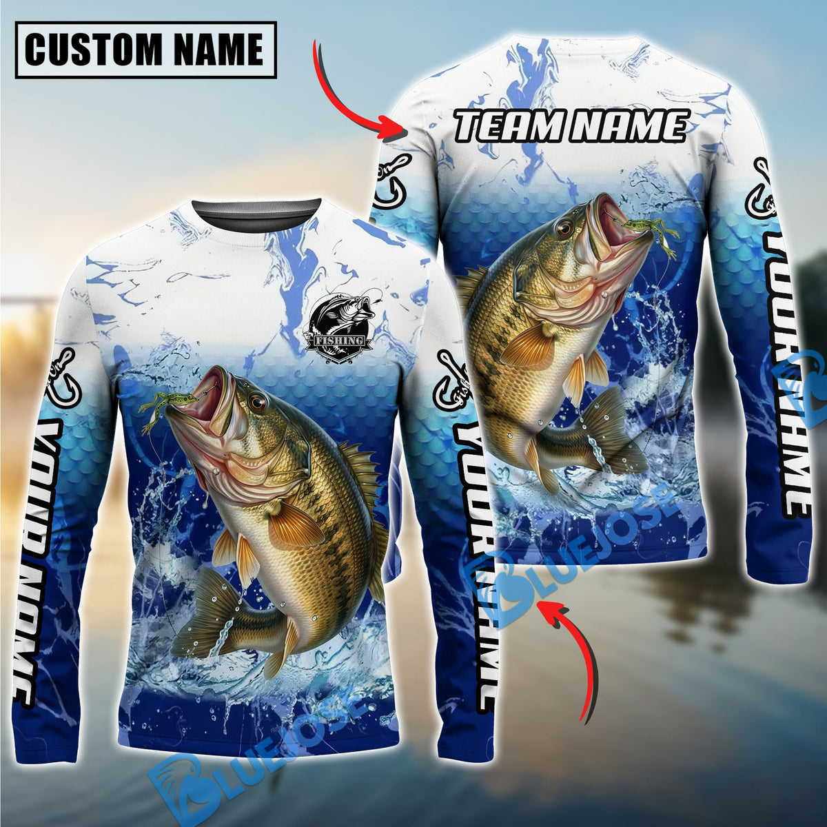 Bluejose Fishing Freshwater Strike Legend Custom Name &amp; Team Name 3D Shirts (12 Breeds)