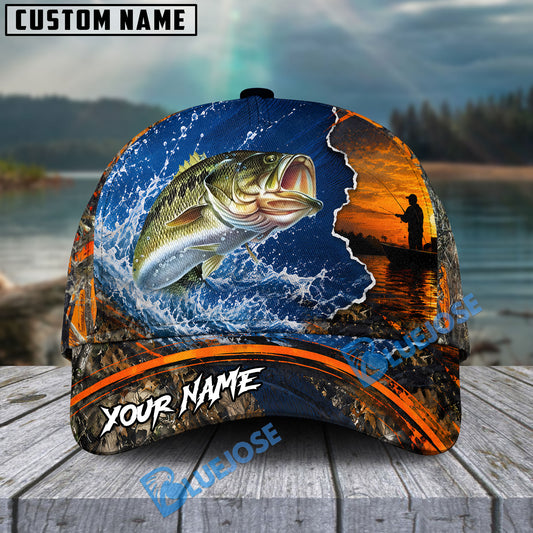BlueJose Fishing Blue Sunset Ocean Camo Personalized Name Classic 3D Cap (13 Breeds)