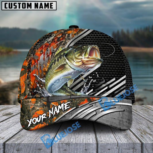 BlueJose Fishing Orange Camo Graphic Personalized Name Classic 3D Cap (13 Breeds)