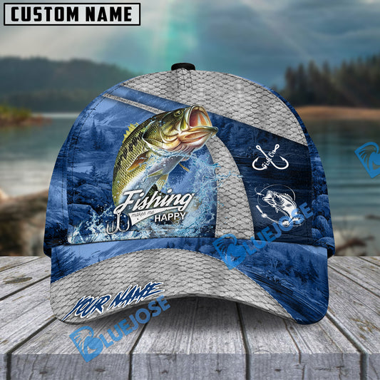 BlueJose Fishing Splash Water Fish Scale Lake View Personalized Name Classic 3D Cap (13 Breeds)