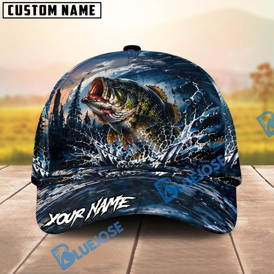BlueJose Fishing Dark Blue Ocean Splash Personalized Name Classic 3D Cap (13 Breeds)