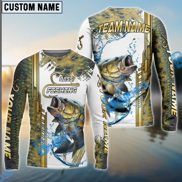 Bluejose Bass Fishing Skinfish Golden Line Pattern New Custom Name & Team Name 3D Shirts