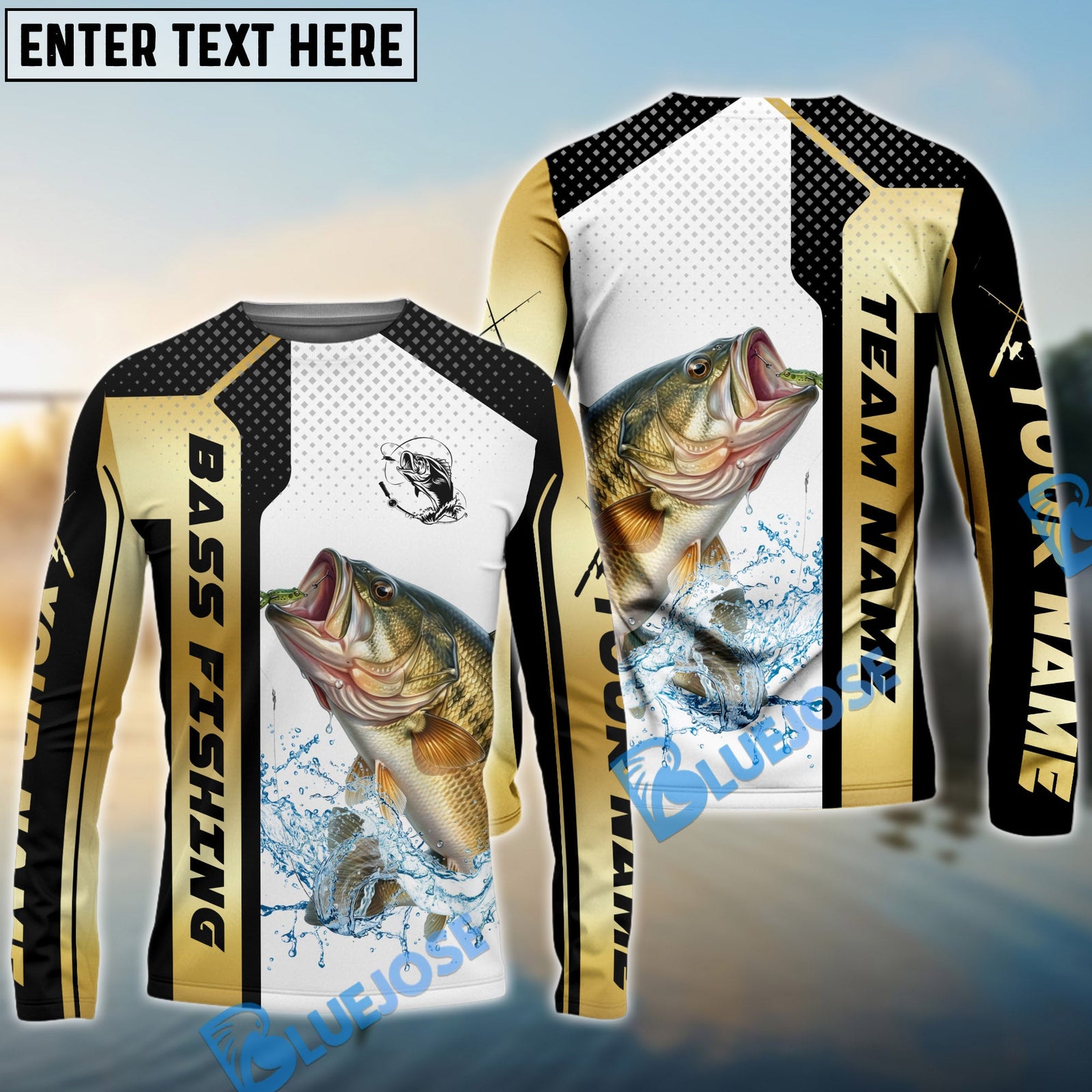 Bluejose Bass Fishing Golden Premium Dynamic Strike New Custom Name & Team Name 3D Shirts