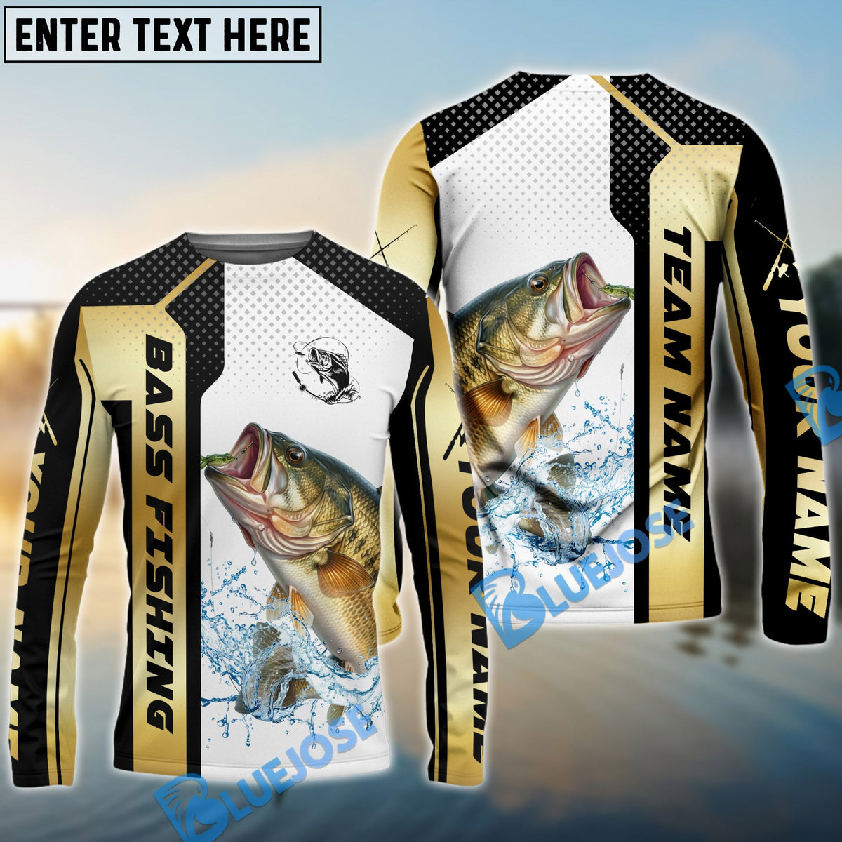 Bluejose Bass Fishing Golden Premium Dynamic Strike New Custom Name &amp; Team Name 3D Shirts