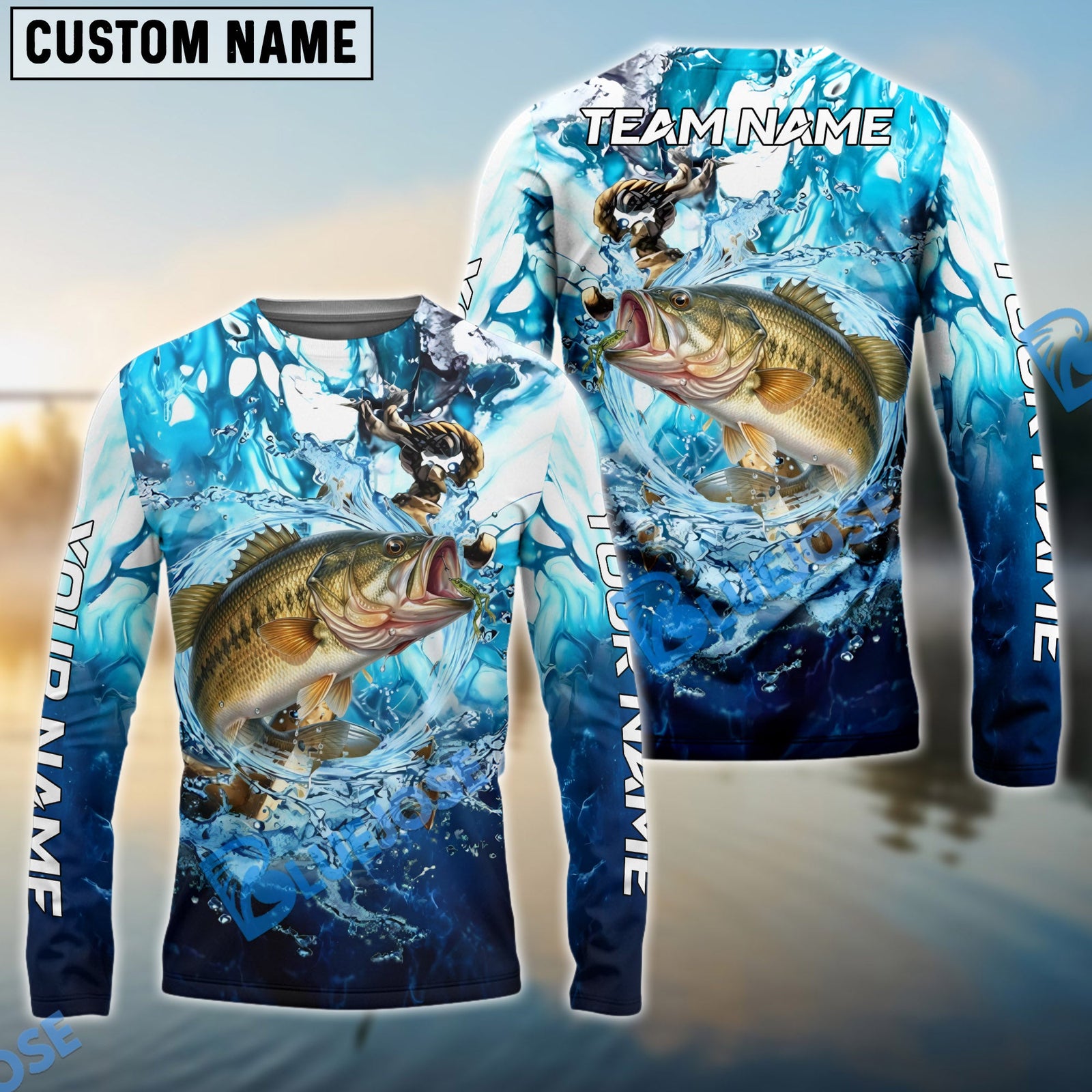 Bluejose Bass Fishing Marble Tide Catch Name & Team Name 3D Shirts