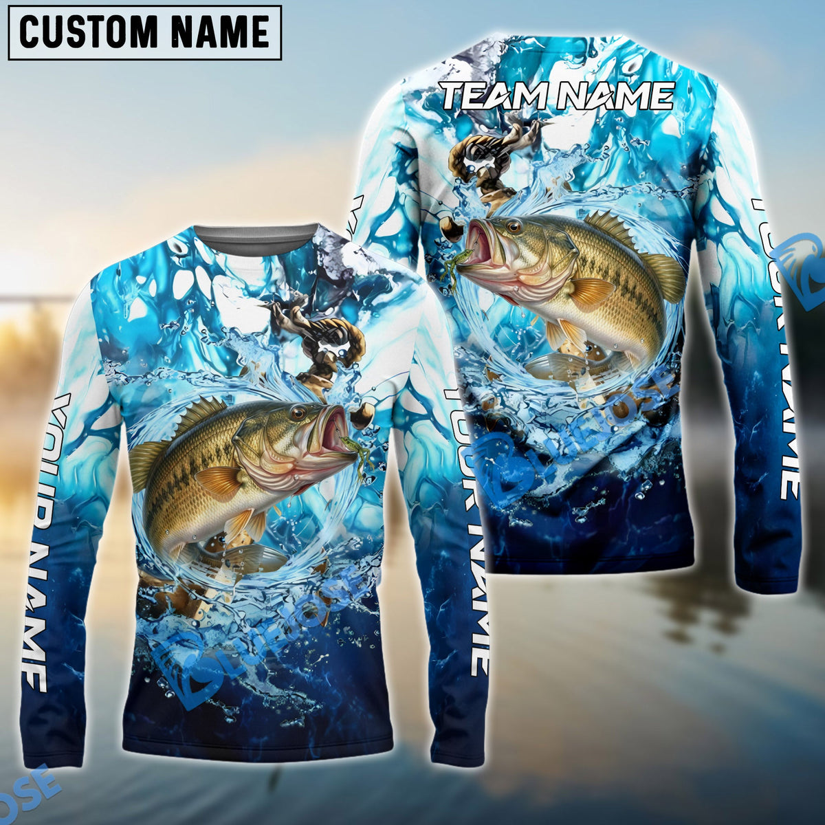 Bluejose Bass Fishing Marble Tide Catch Name &amp; Team Name 3D Shirts
