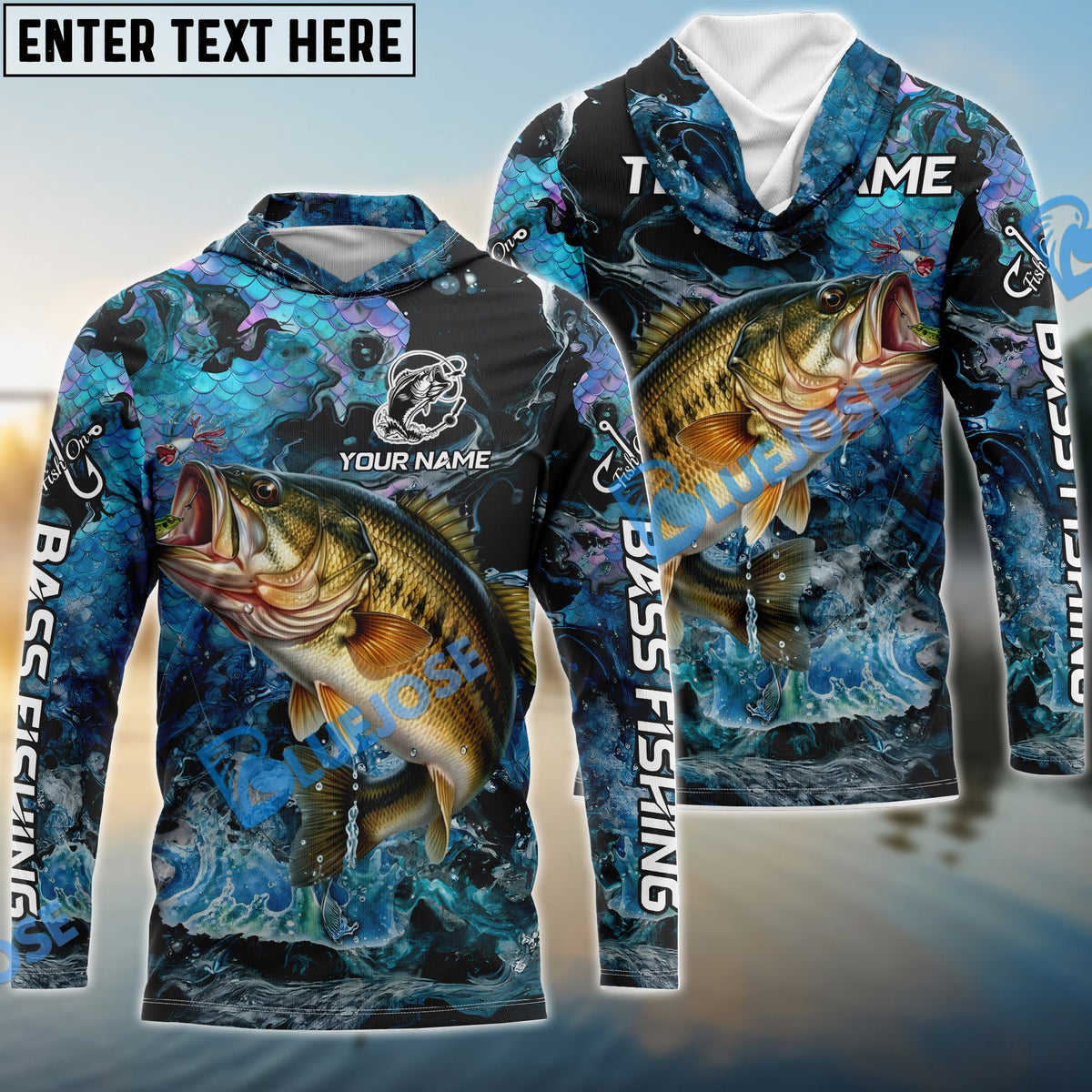 Bluejose Bass Fishing Blue Fishing Skin Pattern Name &amp; Team Name 3D Shirts