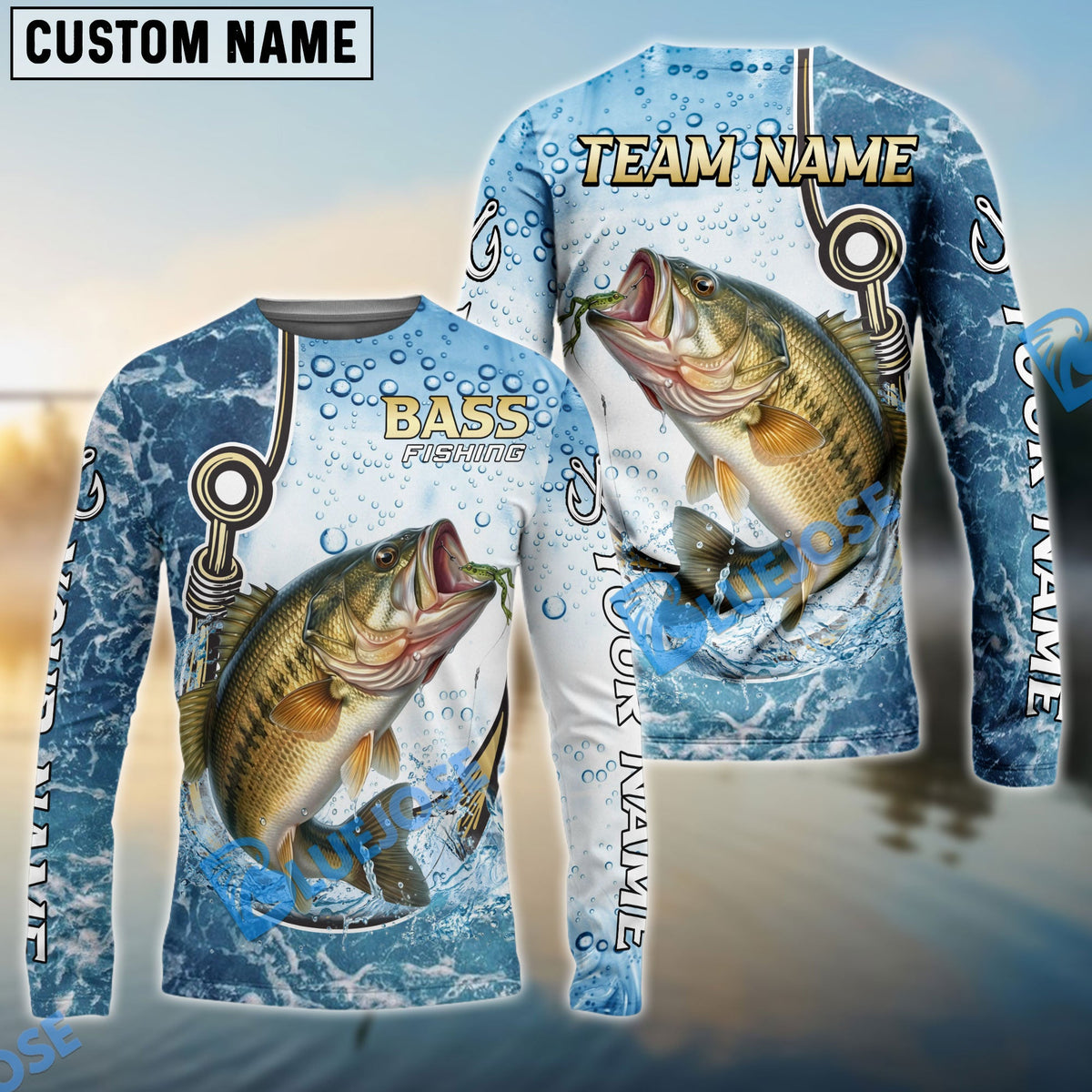 Bluejose Bass Fishing Golden Hook Graphic Sport Custom Name &amp; Team Name 3D Shirts