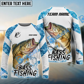 Bluejose Bass Fishing Blue Camo White Pattern Sport Custom Name & Team Name 3D Shirts
