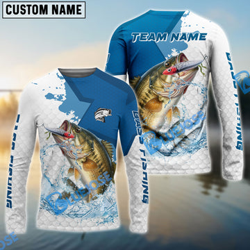 Bluejose Bass Fishing White Fin Blue Paint Sport Custom Name & Team Name 3D Shirts