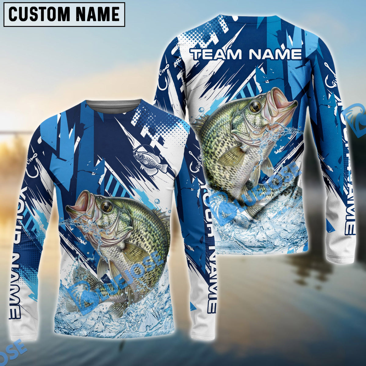Bluejose Crappie Fishing Technical Fish Scale Custom Name &amp; Team Name 3D Shirts