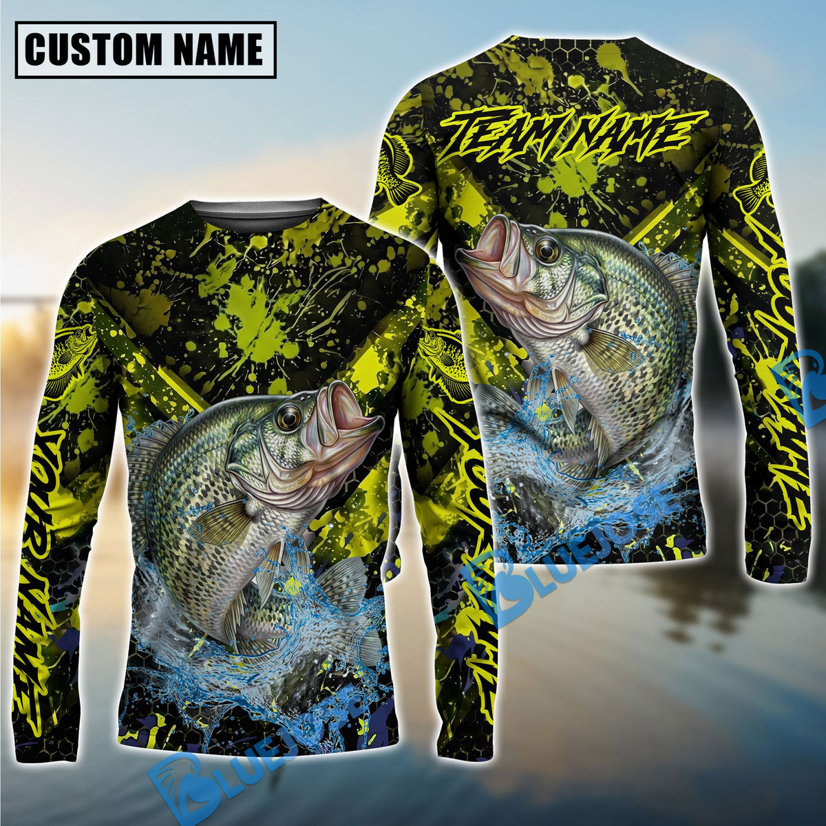 Bluejose Crappie Fishing Neon Splash Custom Name &amp; Team Name 3D Shirts