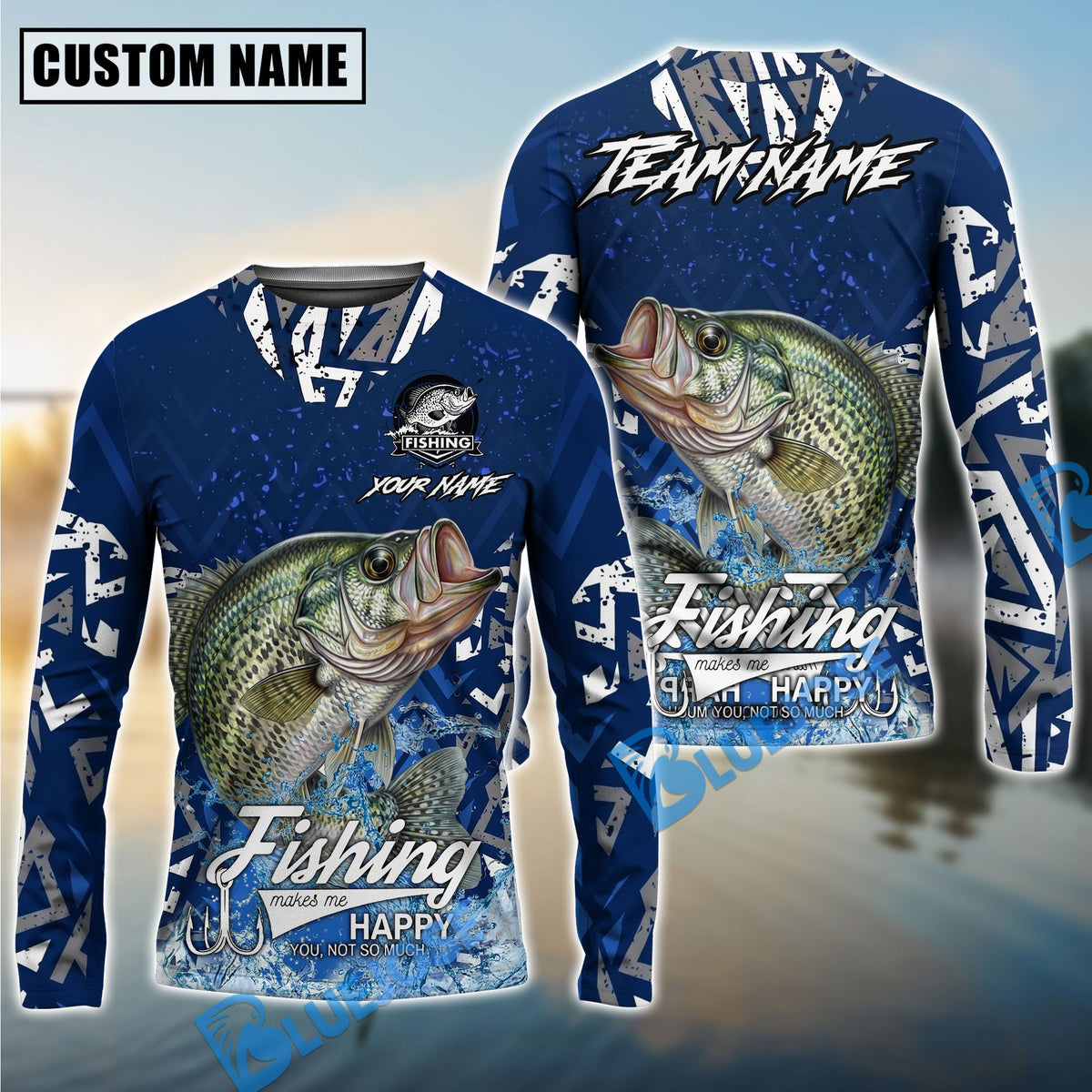 Bluejose Crappie Fishing Tribal Blue Custom Name &amp; Team Name 3D Shirts