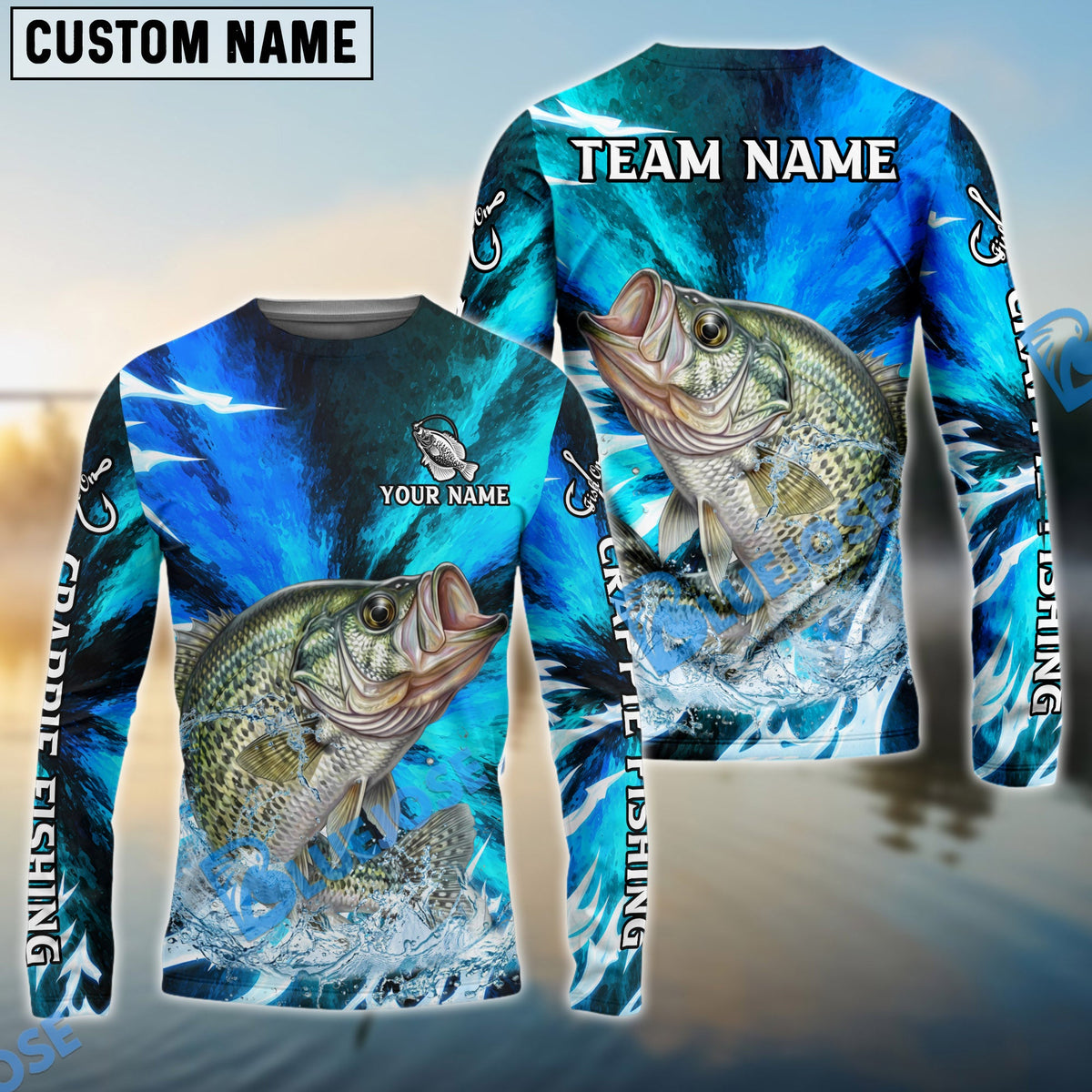Bluejose Crappie Fishing Sharp Strike Custom Name &amp; Team Name 3D Shirts