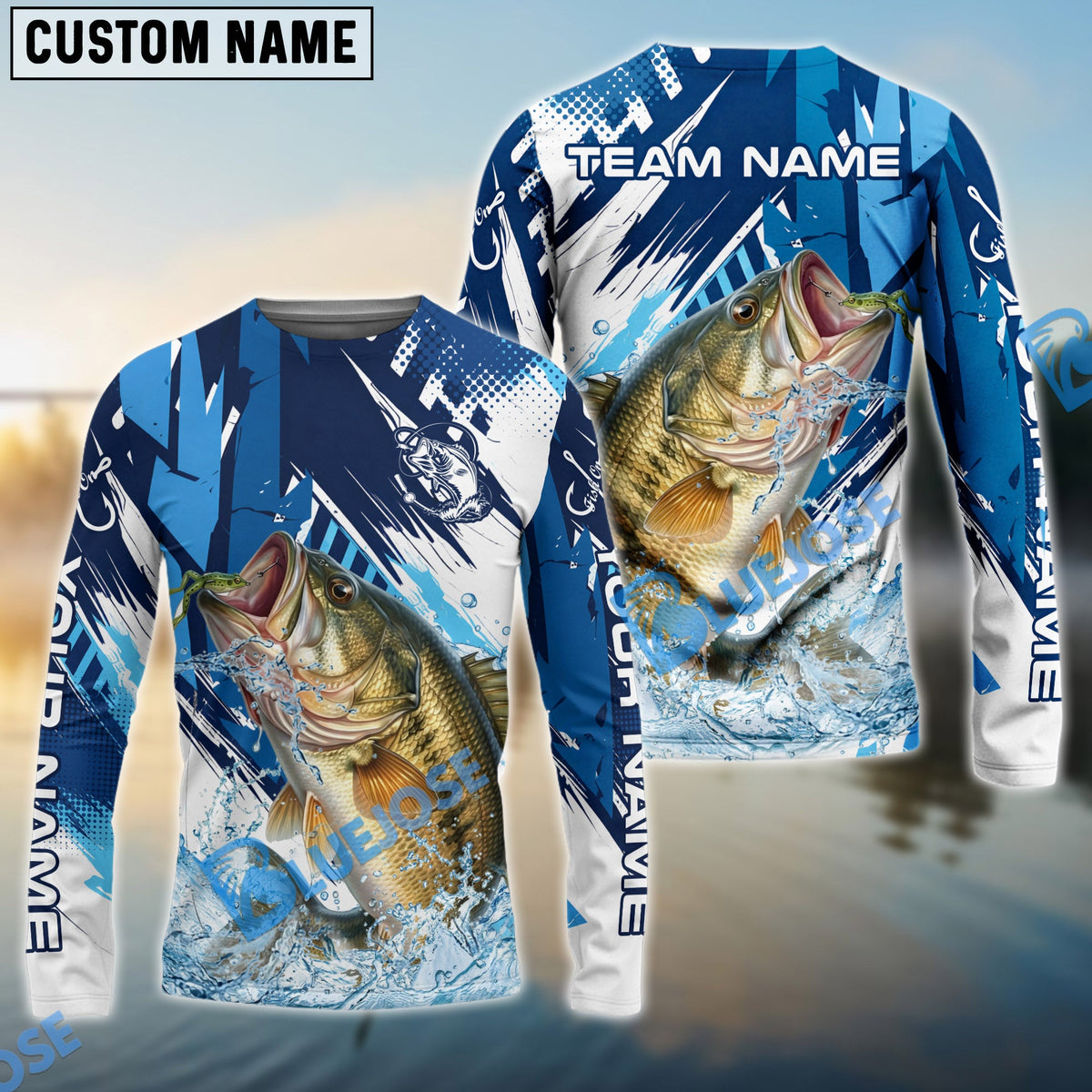 Bluejose Bass Fishing Technical Fish Scale Custom Name &amp; Team Name 3D Shirts