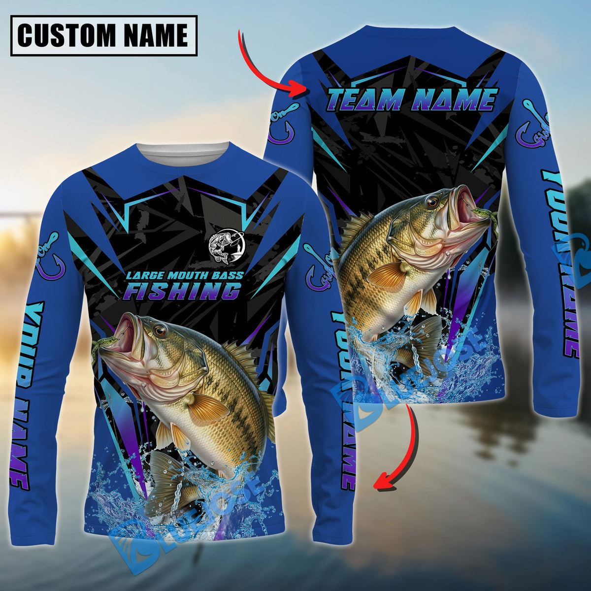 Bluejose Bass Fishing Neon Sport Jersey Style Custom Name &amp; Team Name 3D Shirts