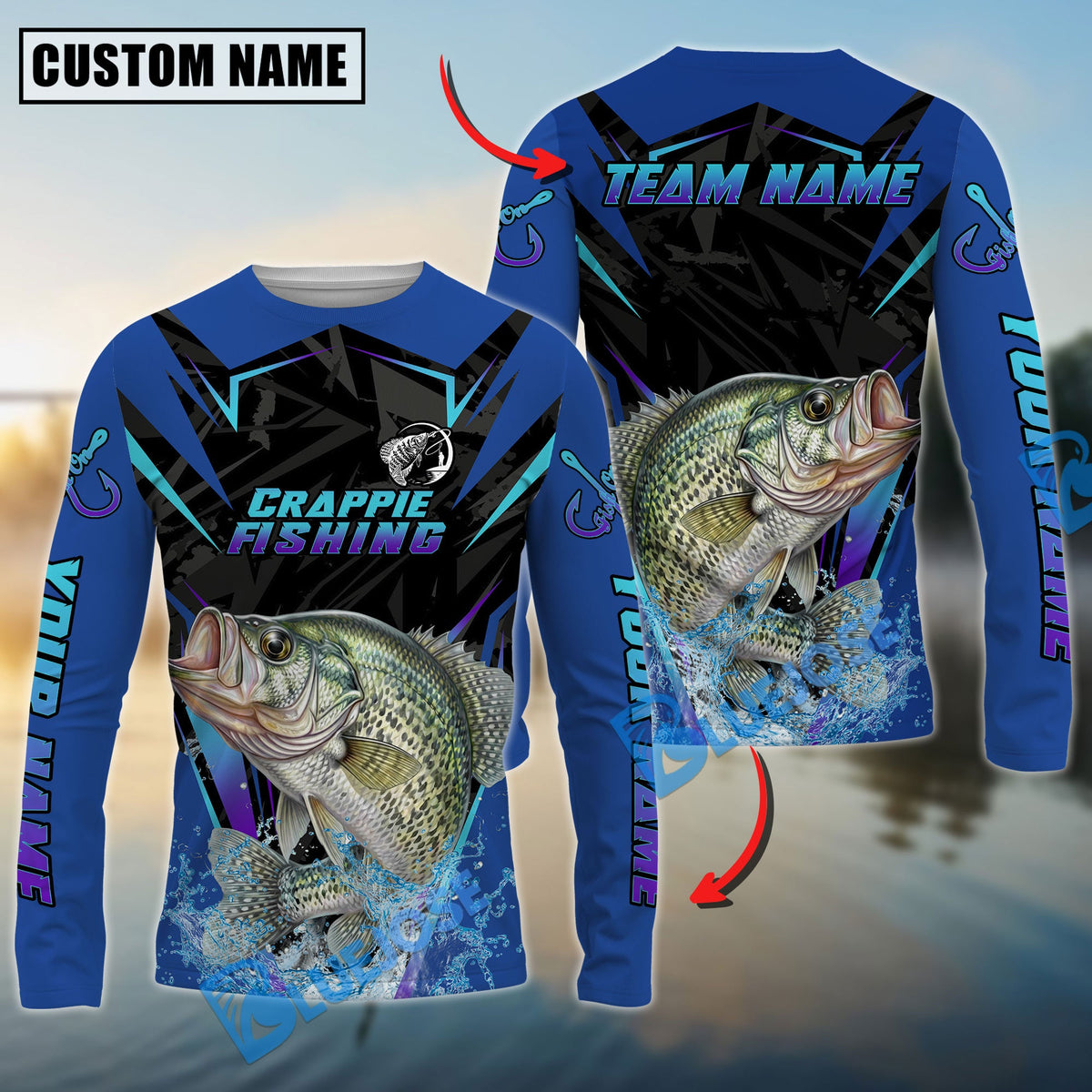 Bluejose Crappie Fishing Neon Sport Jersey Style Custom Name &amp; Team Name 3D Shirts