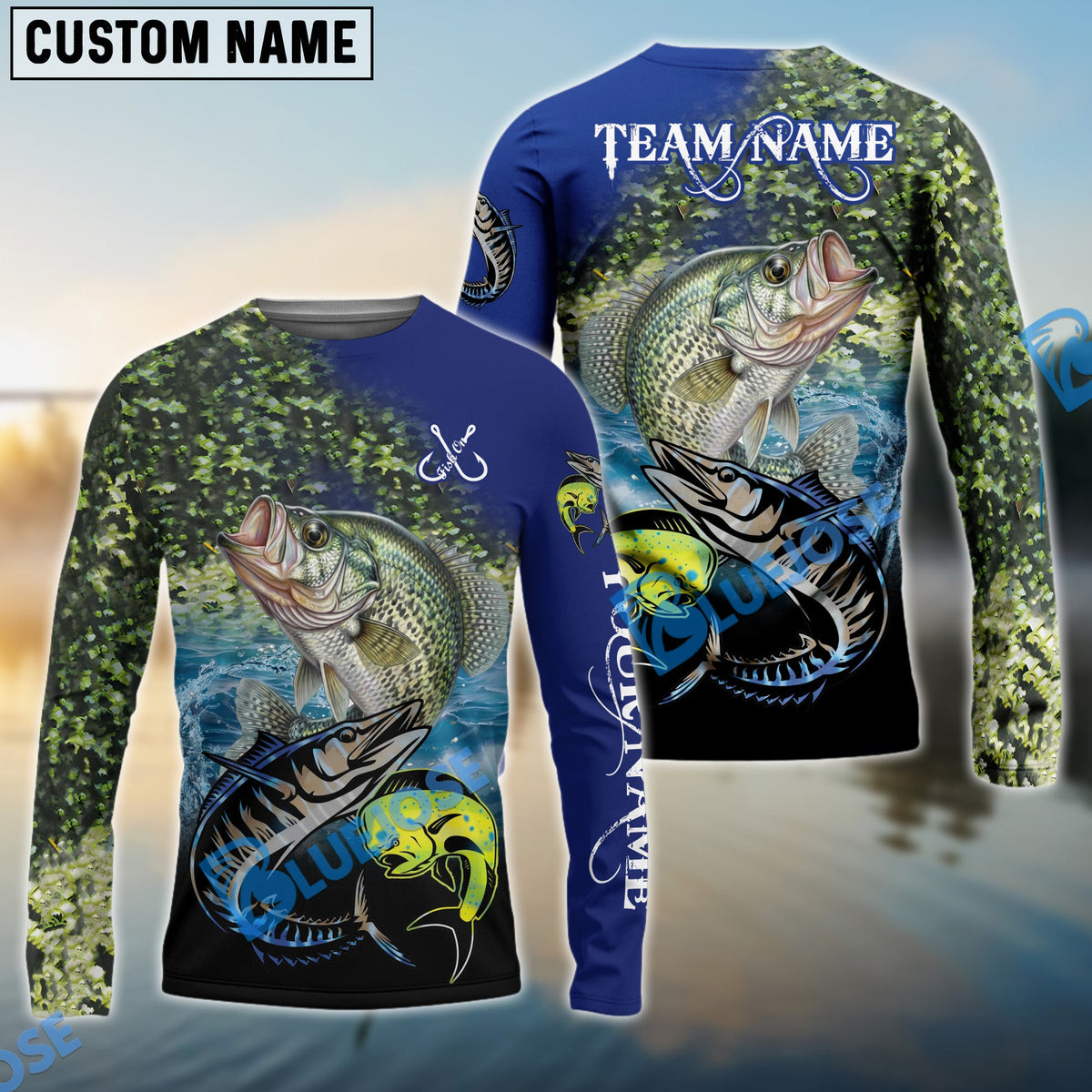 Bluejose Crappie Fishing Ocean &amp; Lake Custom Name &amp; Team Name 3D Shirts