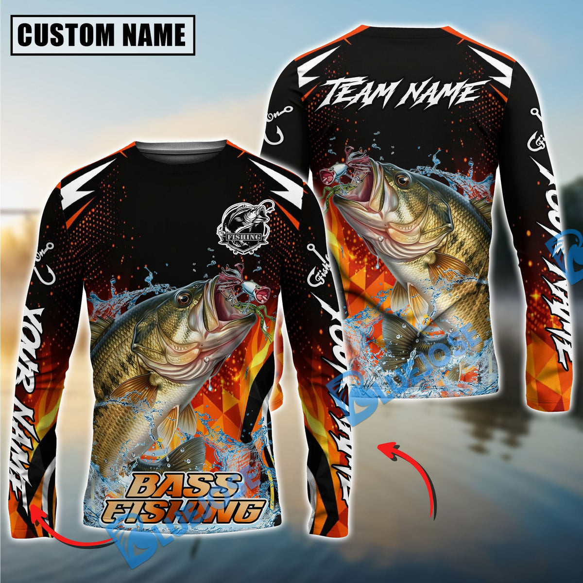Bluejose Bass Fishing Fire Touch Custom Name &amp; Team Name 3D Shirts